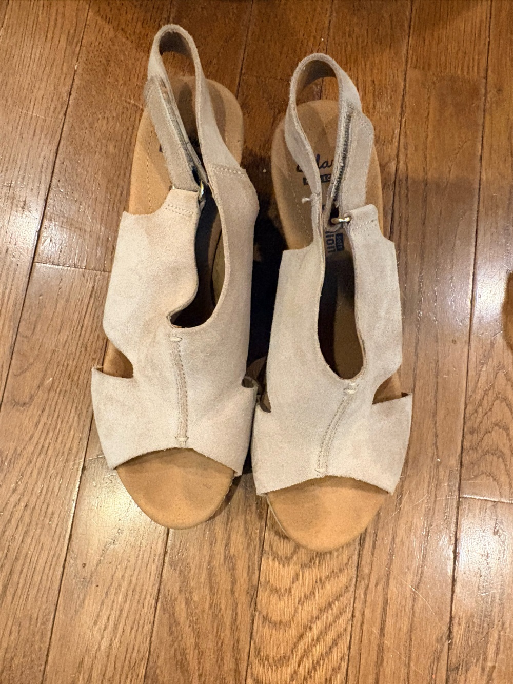 Clarks Beige Suede Open-Toe Slingback Sandals